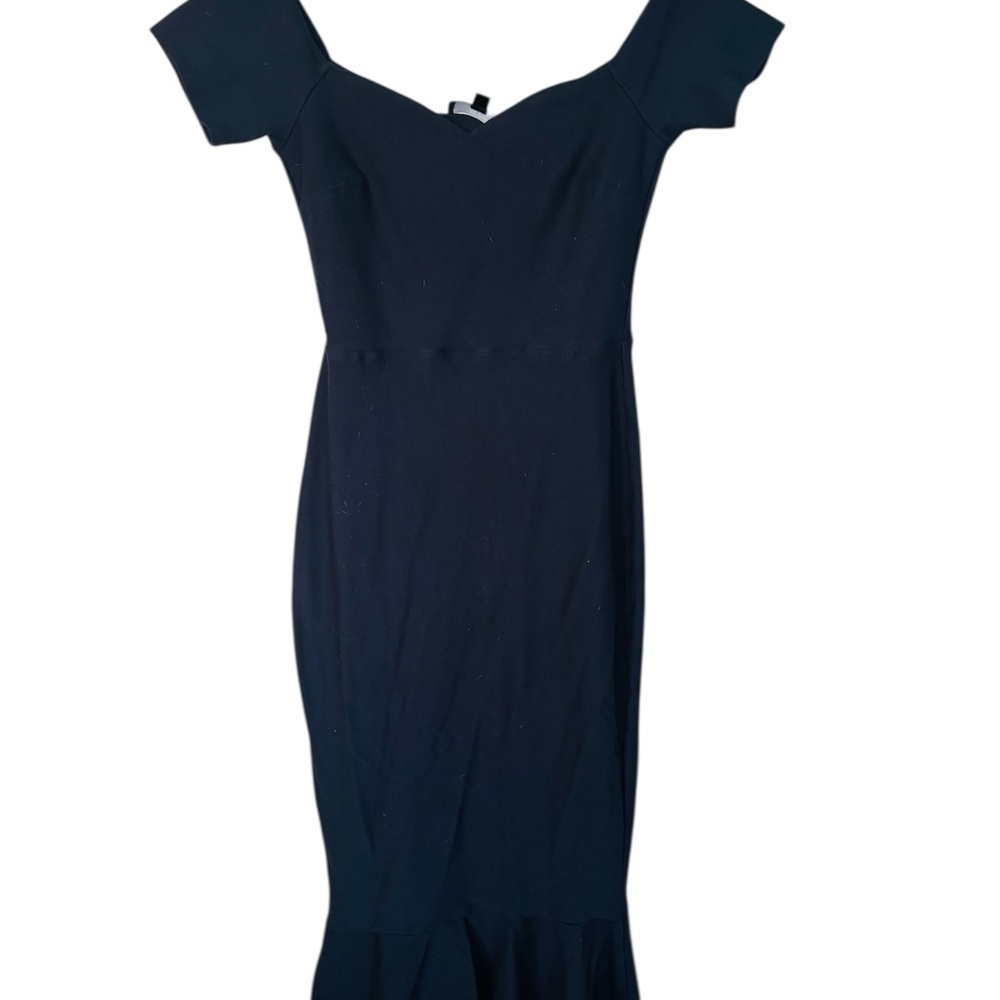 How Much I Care Midnight Blue Off-the-Shoulder Midi Dress